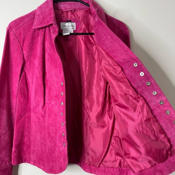 Vintage Y2K Live a Little Pink Suede Leather Collared Snap Front Jacket Size S - Picture 3 of 12